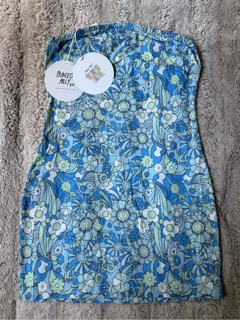 Princess Polly Blue Floral Strapless Mini Dress